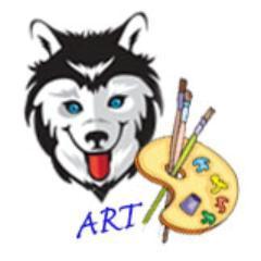 husky with a art palette